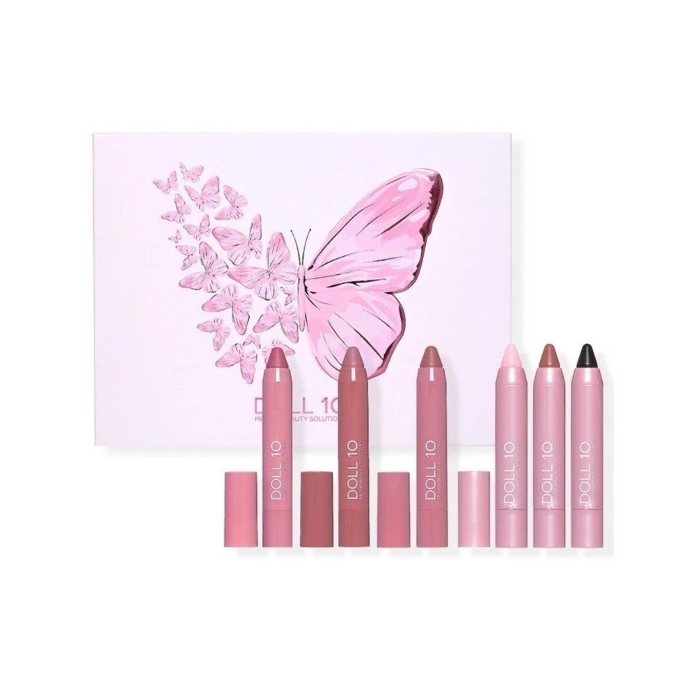 Doll 10 Shades of Possibility 6 PIECE Lip Crayon Boxed Set   (NEW IN BOX)